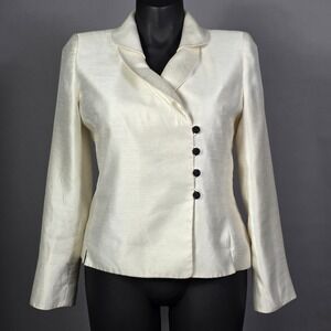 Le Suit Womens Cream Textured Asymmetrical Button Blazer Jacket Size 10